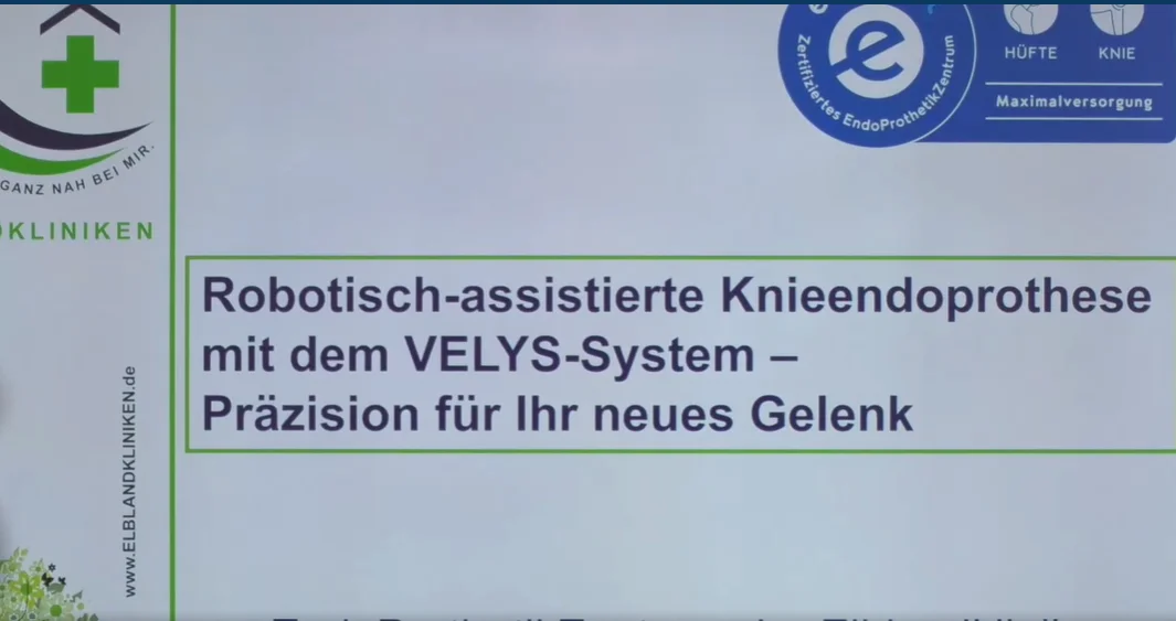 Präsentationsfolie der Elblandkliniken zum VELYS-System für robotisch assistierte Knieendoprothetik